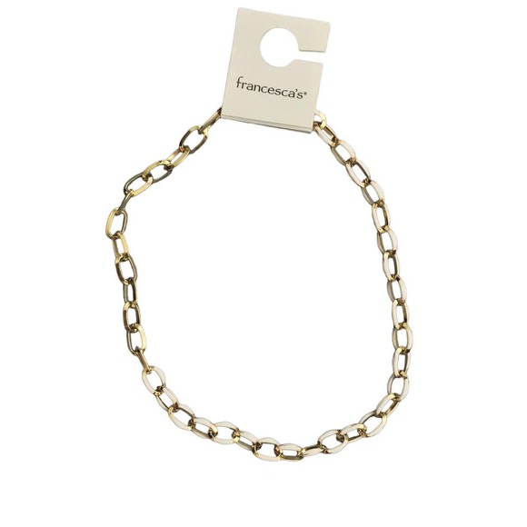 Francesca's Ellie Enamel Chain Link Choker Necklace Gold White - Picture 4 of 5